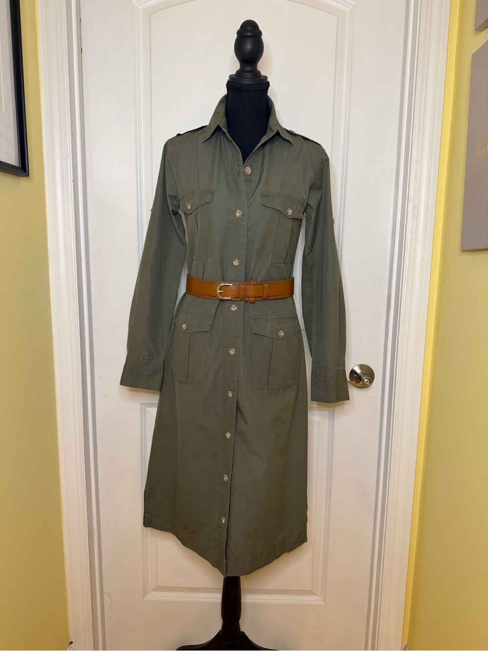Vintage Banana Republic Olive Green Long Shirt dress, size 8